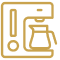 Coffee maker with exclamation mark icon.