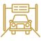 Car under toll gate icon on black background.