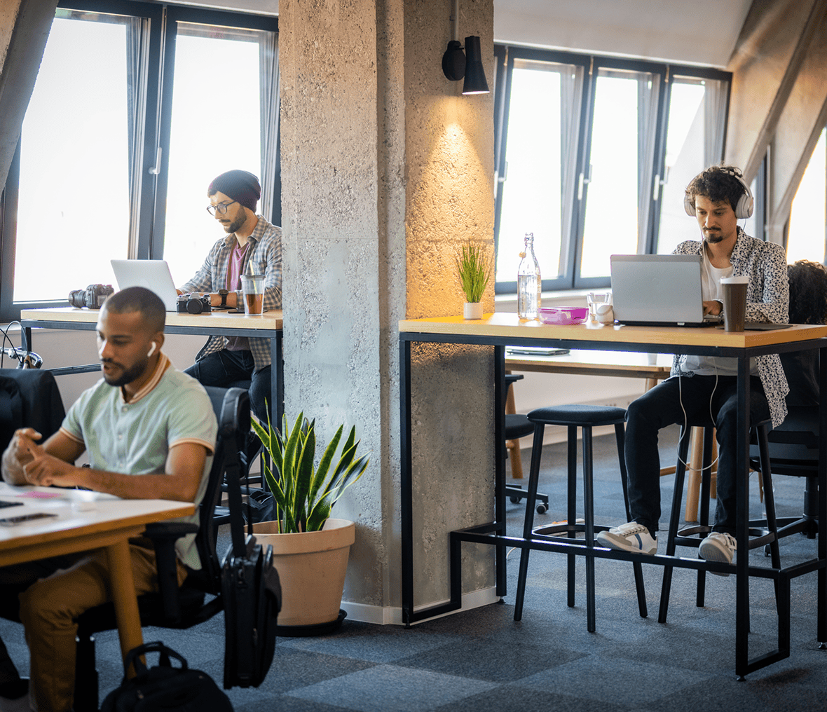 People working in a modern office space.