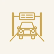 Car under toll gate line icon.